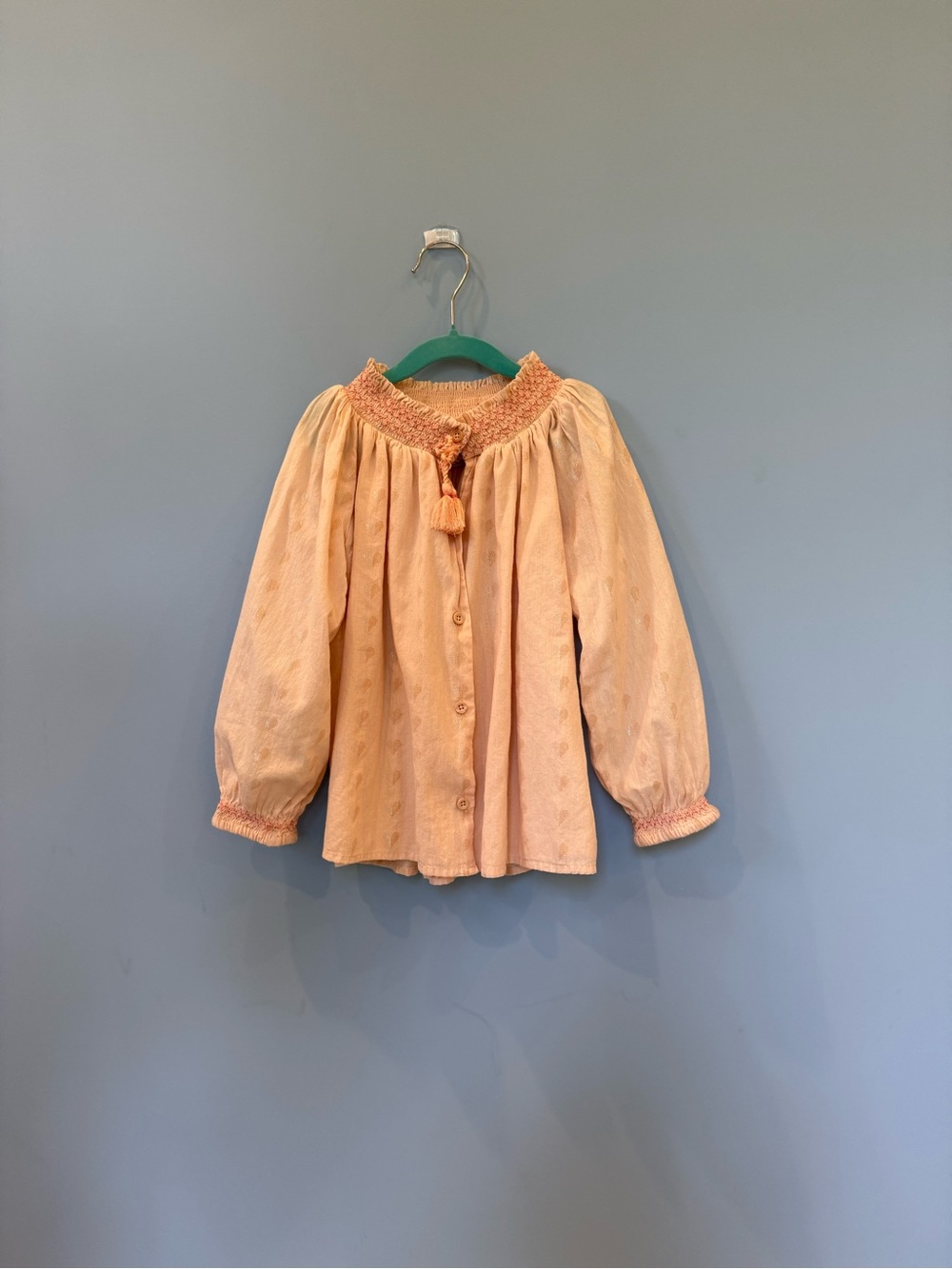 Peek Kids Peach Smocked Neck Girls' Blouse